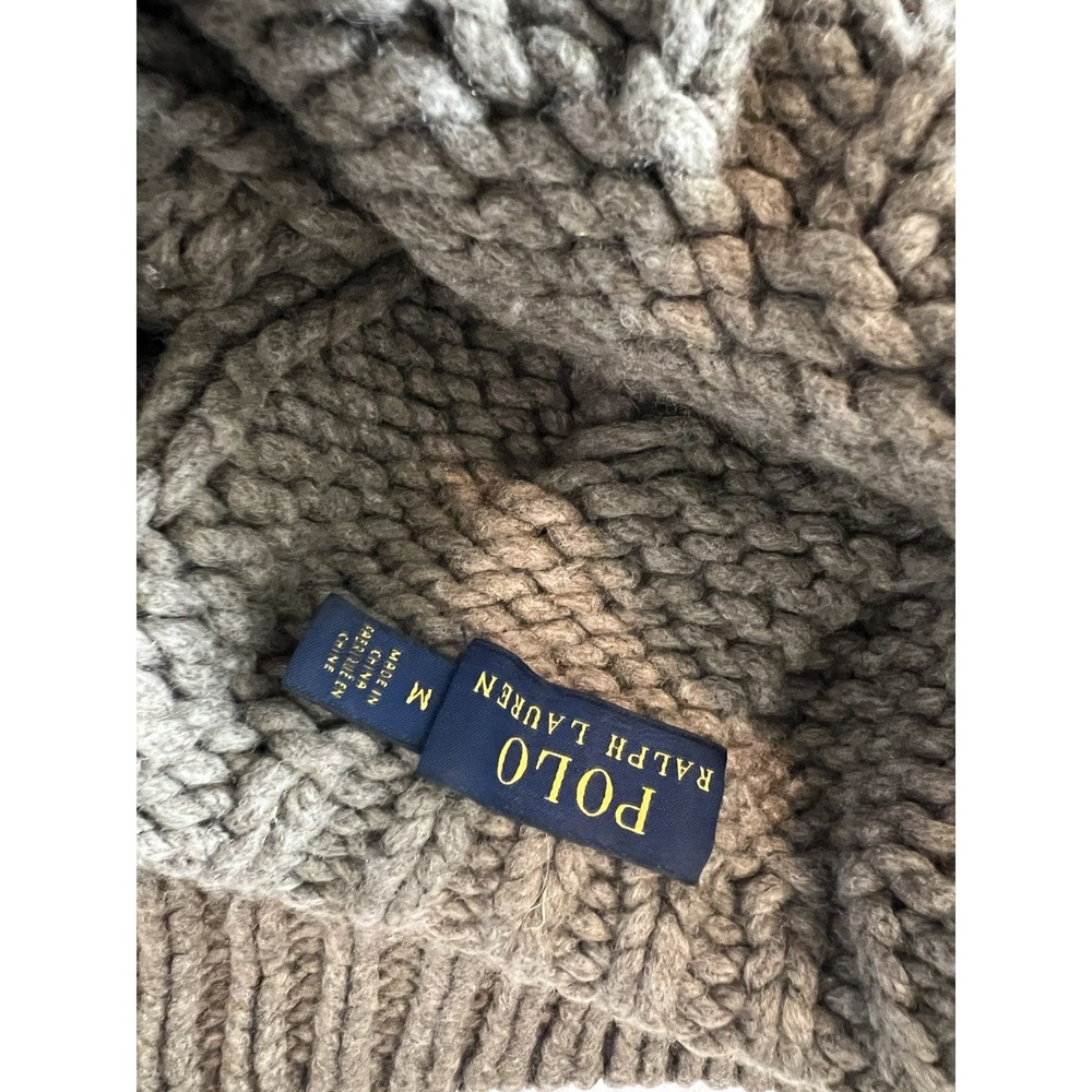 Polo Ralph Lauren Wool Cashmere Chunky Cable Knit Sweater Taupe Brown Mens M - Picture 7 of 12
